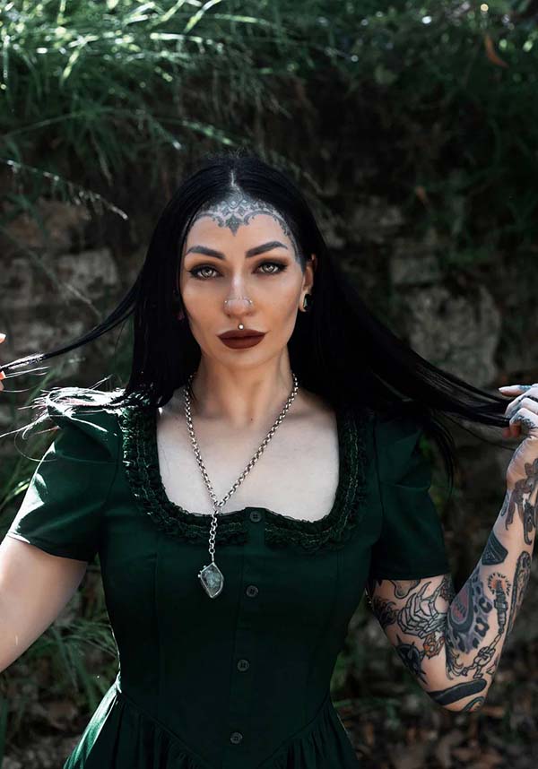 Lively Ghosts Emeraude Gothic Elegance Short Sleeve Dress