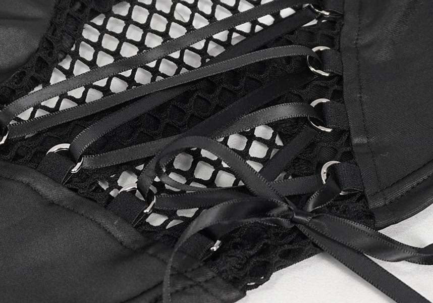 Devil Fashion's Cyber Goth Lace - Up Rubberised Mesh Top