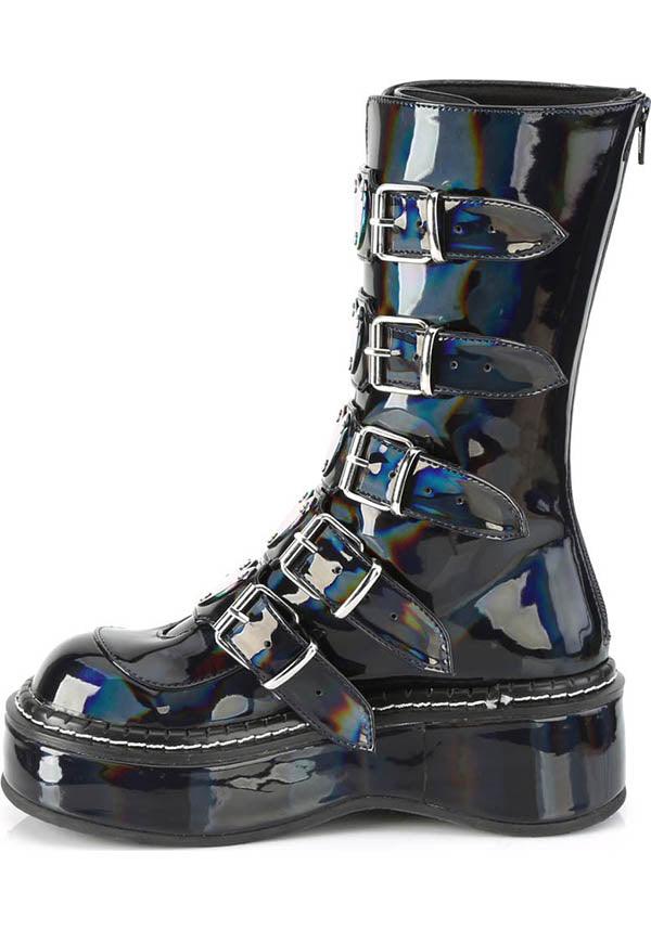PREORDER! EMILY-330 Platform Boots in Black Hologram Style