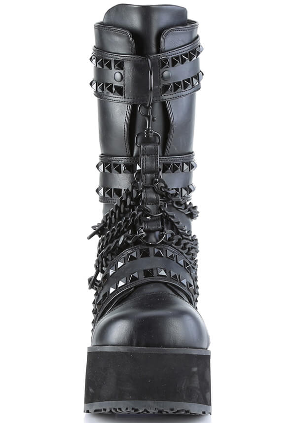 PREORDER - Demonia TRASHVILLE-138 Black Platform Mid-Calf Vegan Boots for Alternative Style