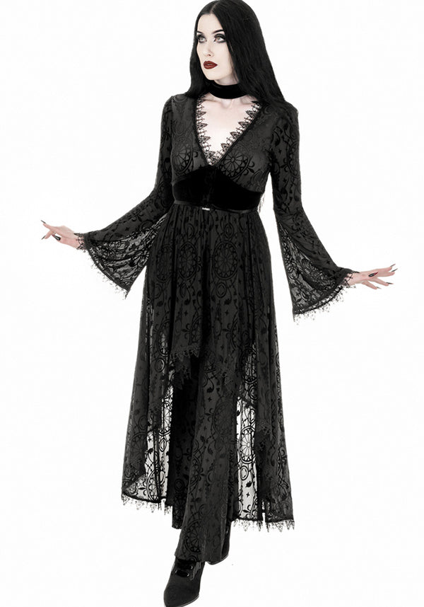 Restyle's Enchanting Dark Angel Burnout Stretch Velour Duster