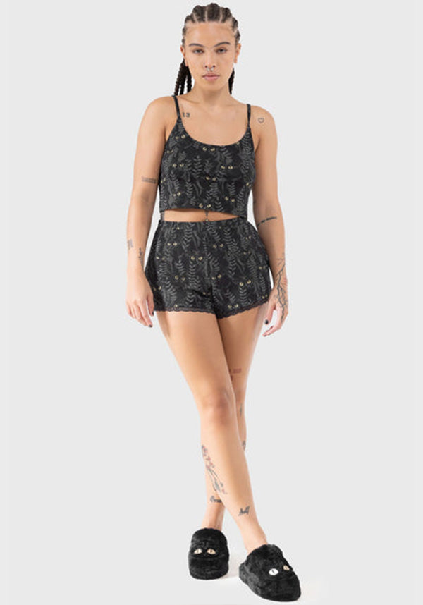 Stylish Familiar Woods Cropped TOP with Cat Print