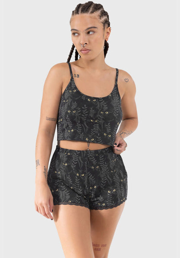 Stylish Familiar Woods Cropped TOP with Cat Print