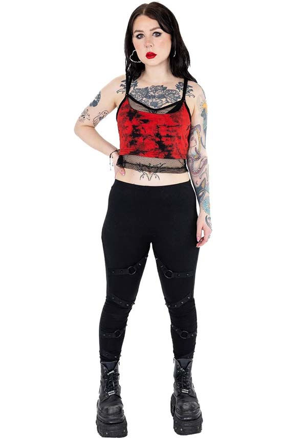 Poizen Industries' Danica Tie Dye Women's Top in Stylish Black and Red Color Scheme