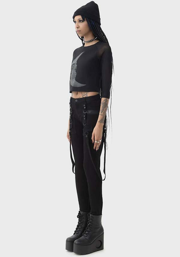 Stunning Crescent Doom TOP with Moon Graphic and Mesh Sleeves