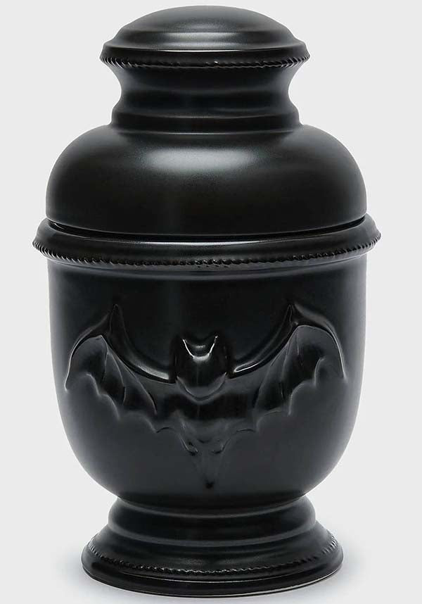 Matte Finish Crypt Style Ceramic Cookie Jar with Intricate Details