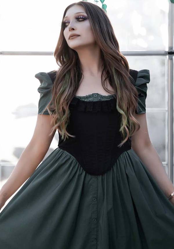 Lively Ghosts' Enchanting Sage Green Claude Monet Gothic Dress