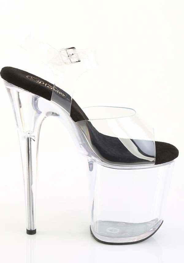 PREORDER FLAMINGO-808PREM Clear Platform Heel Ankle Strap Sandals