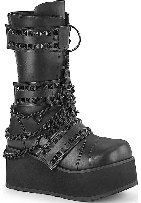 PREORDER - Demonia TRASHVILLE-138 Black Platform Mid-Calf Vegan Boots for Alternative Style