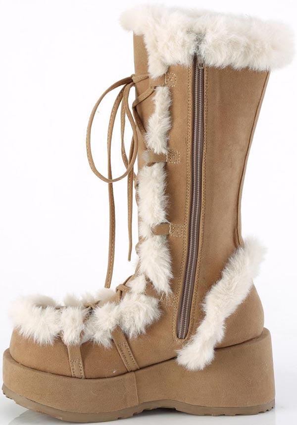 CUBBY-311 Platform Boots in Camel Vegan Suede - Preorder