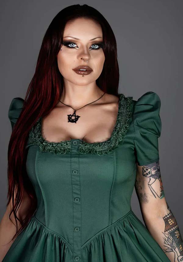 Lively Ghosts' Enchanting Sage Green Claude Monet Gothic Dress