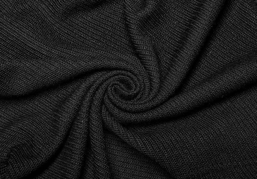 Elastic Knit Long-Sleeve Top with Dagger Embroidery