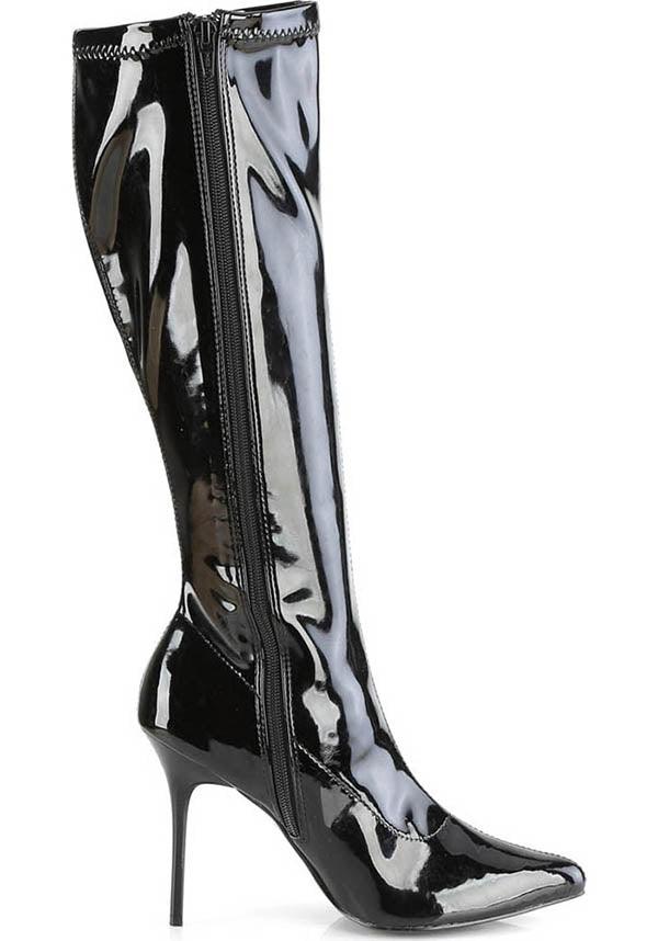 PREORDER! CLASSIQUE-2000 Black Patent High Heel Stretch Knee Boots