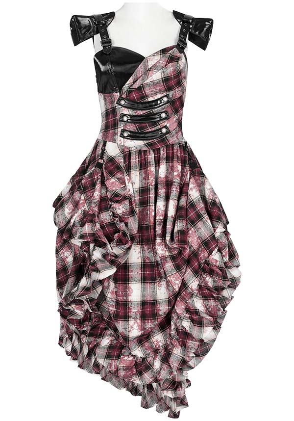 Punk Rave's Striking Danika Red Tartan MIDI Women's Dress for Edgy Fashion Lovers
