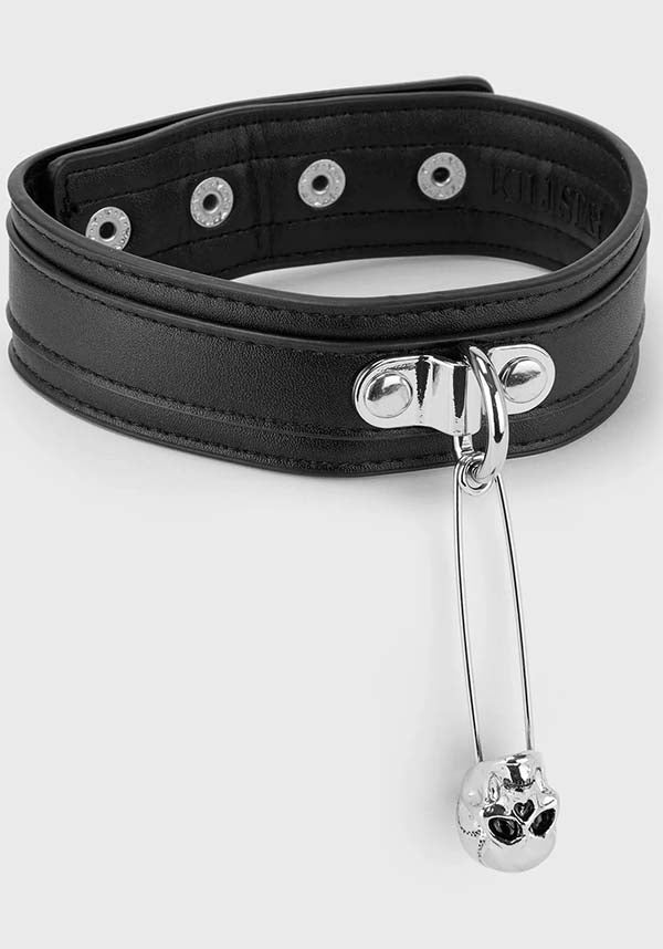 Adorable Chaos Style PU Choker Necklace with Metal Safety Pin and Skull Pendant
