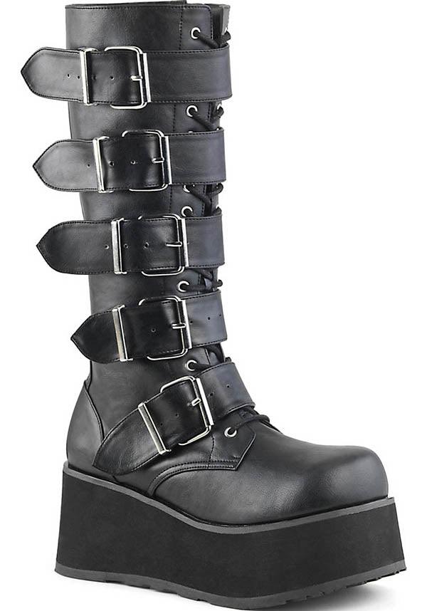 Black TRASHVILLE-518 Platform Lace-Up Knee High Boots - Preorder