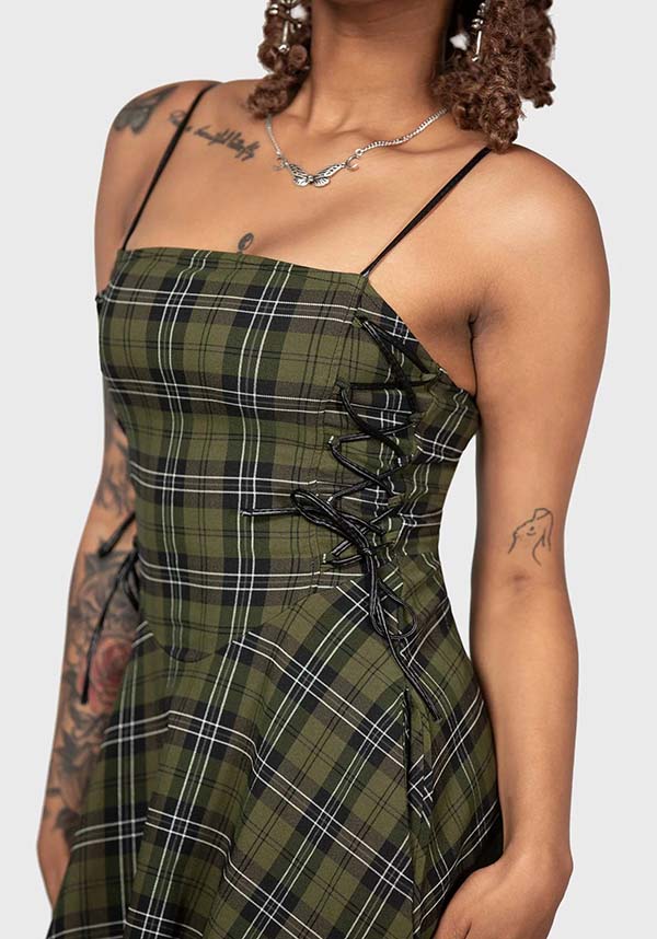 Elyswyth Tartan Midi Dress with Faux Leather Details