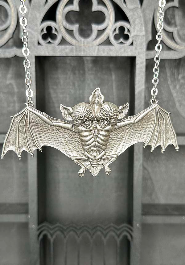 Exclusive Two-Faced Macabre Bat Necklace with Intricate Design