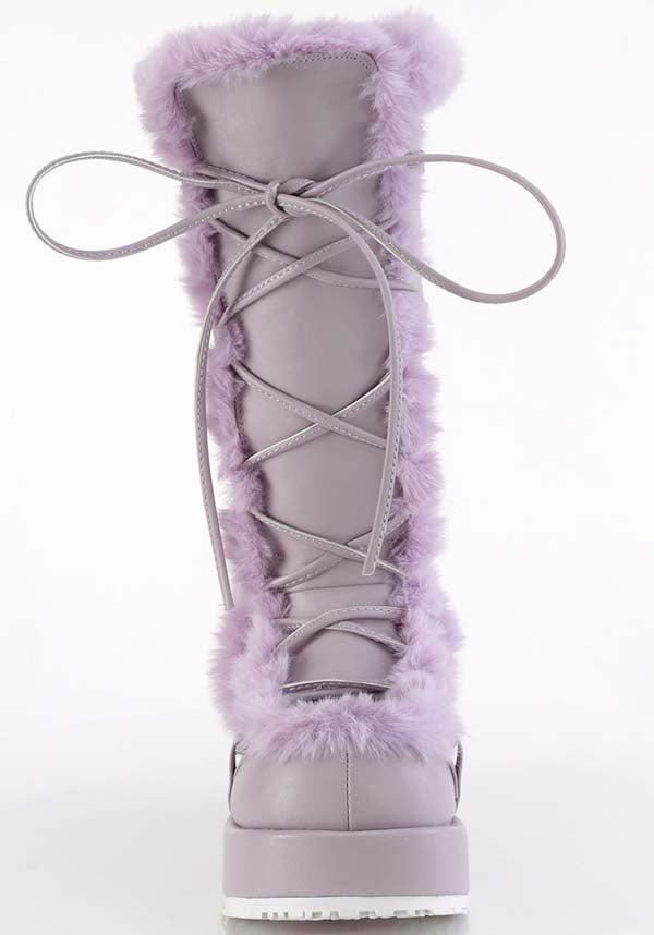 Lavender Vegan Leather CUBBY-311 Platform Mid-Calf Lace-Up Boots [PREORDER]
