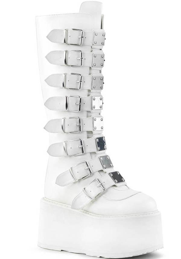PREORDER - DAMNED-318 White Vegan Platform Knee High Boots