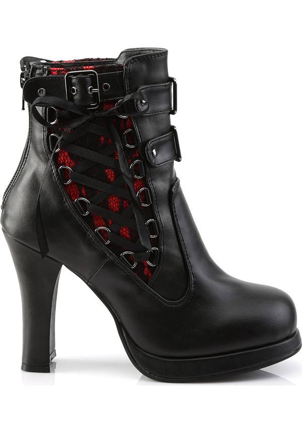 Pre - Order Demonia Crypto - 51 Ankle Boots in Stylish Black and Red Color