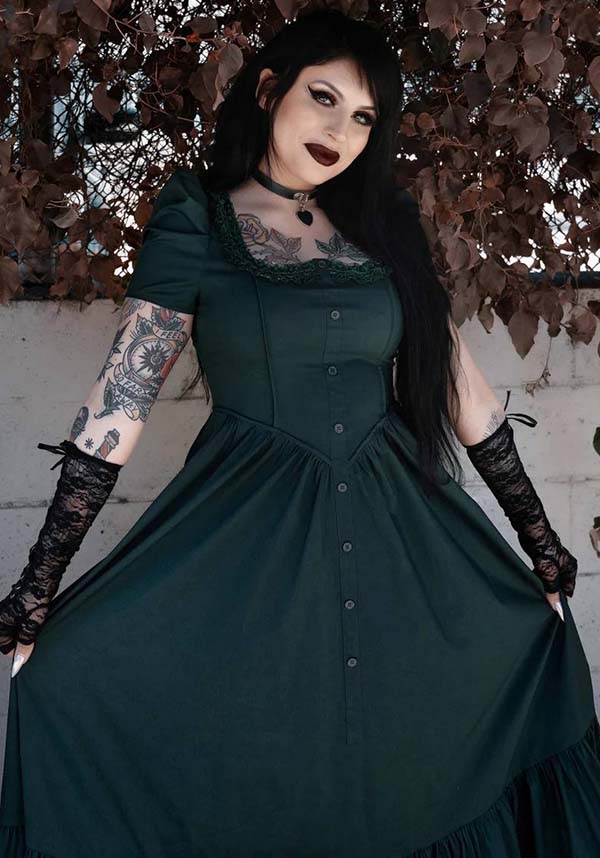 Lively Ghosts Emeraude Gothic Elegance Short Sleeve Dress