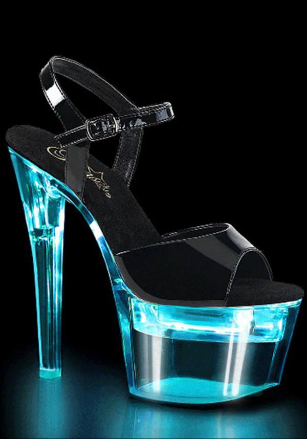 Preorder FLASHDANCE-709 LED Platform Heels in Patent Black