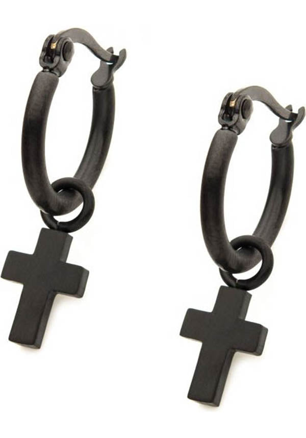 Stylish Matte Black Cross Dangle Hoop Earrings