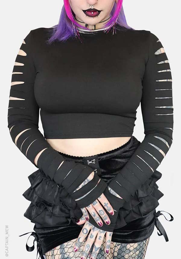 Cleo Long Sleeve Cropped Top with Slashed Arms - A Stylish Everyday Essential