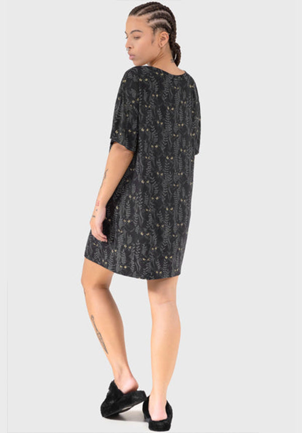 Familiar Woods Themed Cat Print Short Sleeve Mini T-Shirt Dress