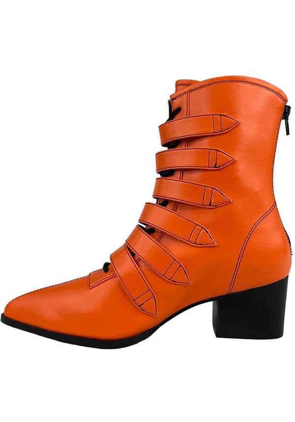 Strangecvlt Orange Vegan Leather Coven Boots - Bold and Comfortable Footwear