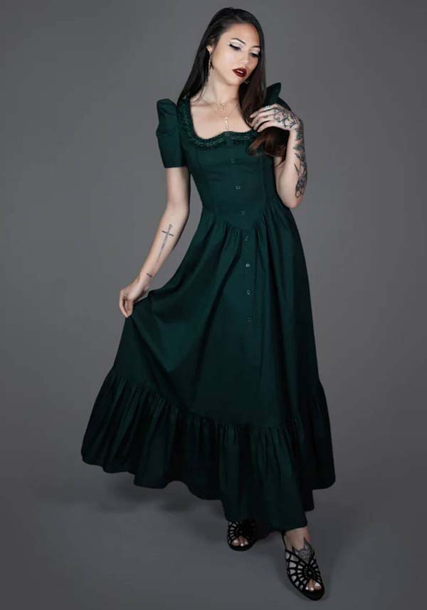 Lively Ghosts Emeraude Gothic Elegance Short Sleeve Dress