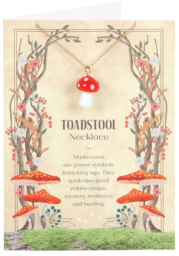 Enchanted Toadstool Charm Necklace with Matching Greeting Card