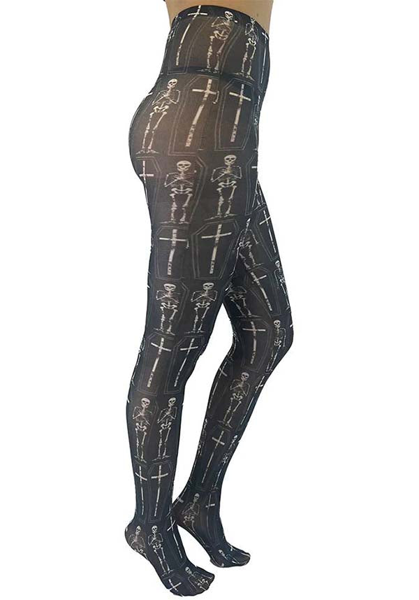 Pamela's Mann Coffin Skeletons Printed TIGHTS - Unique Alternative Style