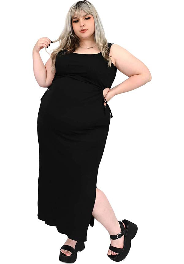 Foxblood's Ella Ribbed Maxi Dress: Dark Elegance for Any Occasion