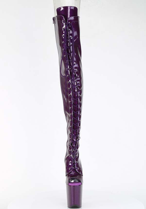 PREORDER: Flamingo-3021GP Purple Glitter Platform Thigh High Boots