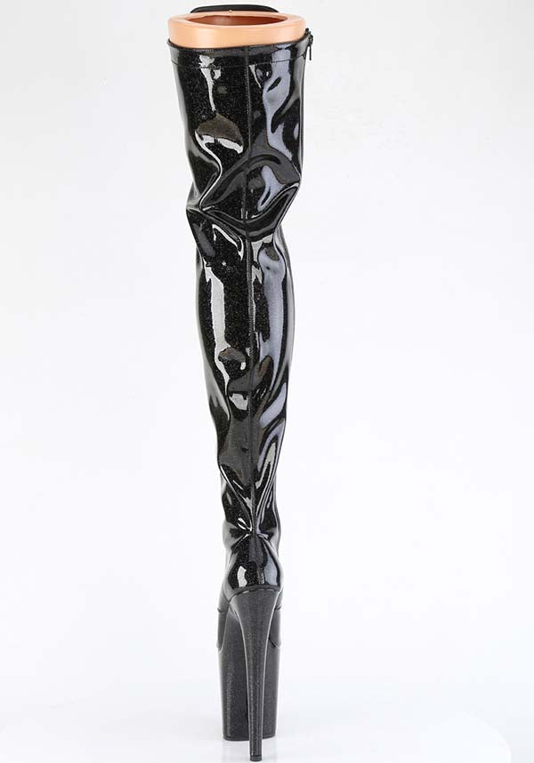 Black Glitter Flamingo-3020GP Platform Thigh High Boots [PREORDER]