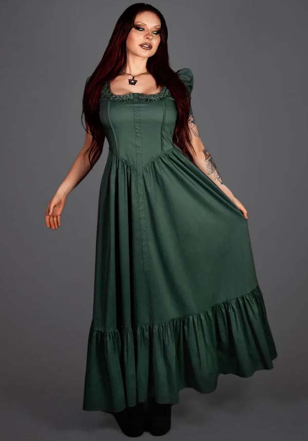 Lively Ghosts' Enchanting Sage Green Claude Monet Gothic Dress