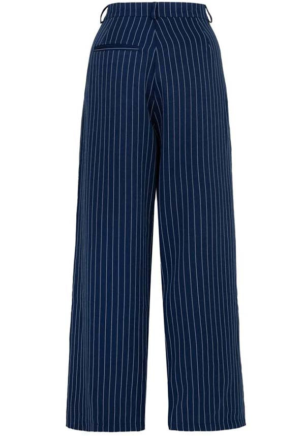 Hell Bunny Costello Navy Wide-Leg Retro Pinstripe Pants