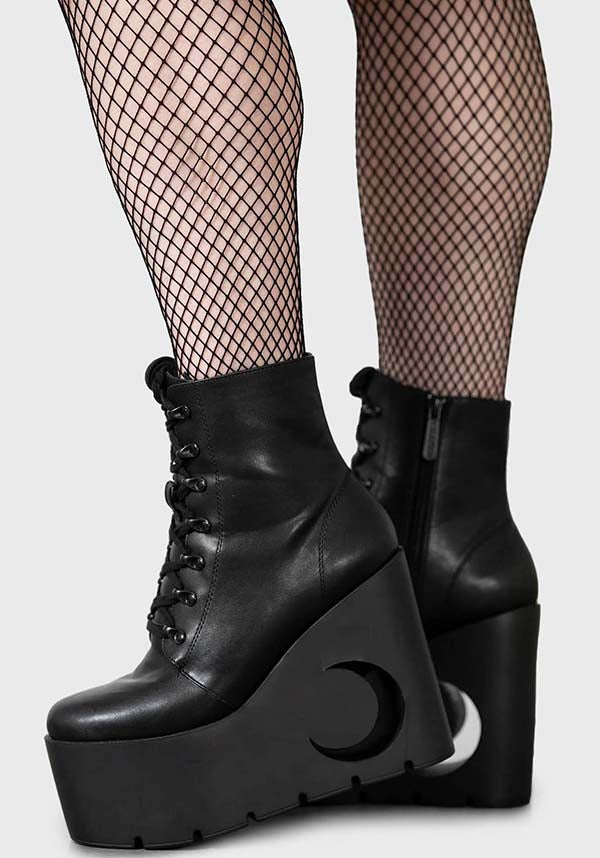 Crescent Faux Leather Platform Boots with Unique Cut - Out Design