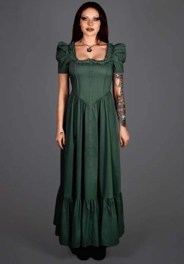 Lively Ghosts' Enchanting Sage Green Claude Monet Gothic Dress
