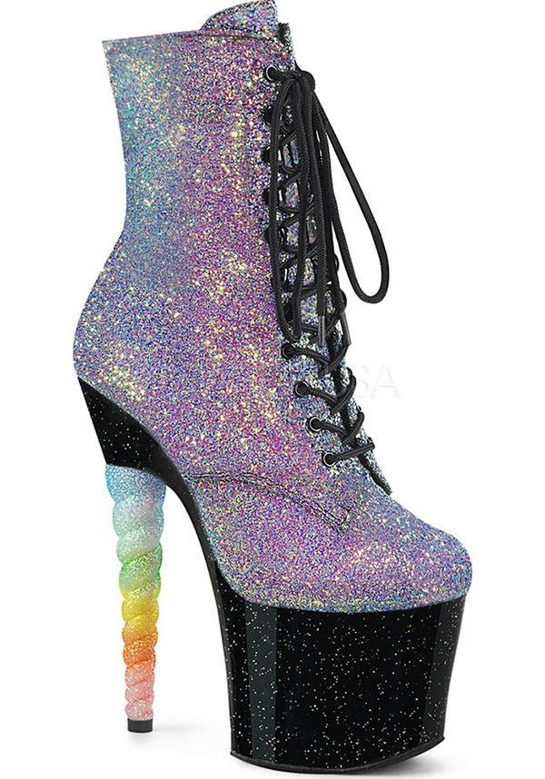 UNICORN-1020G Purple-Blue Glitter and Black Color Platform Boots for Pre - order