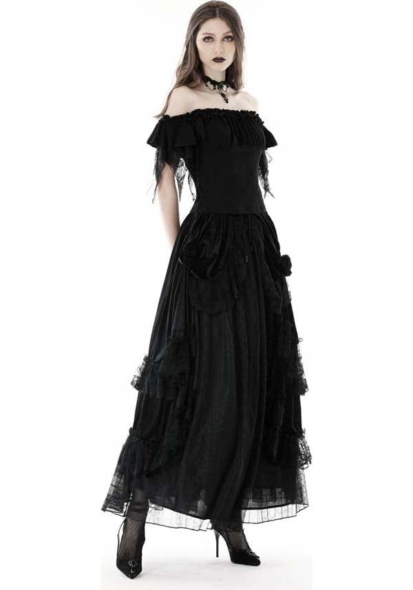 Dark in Love's Elegant Ruched Off-the-Shoulder Fatal Distressed Top