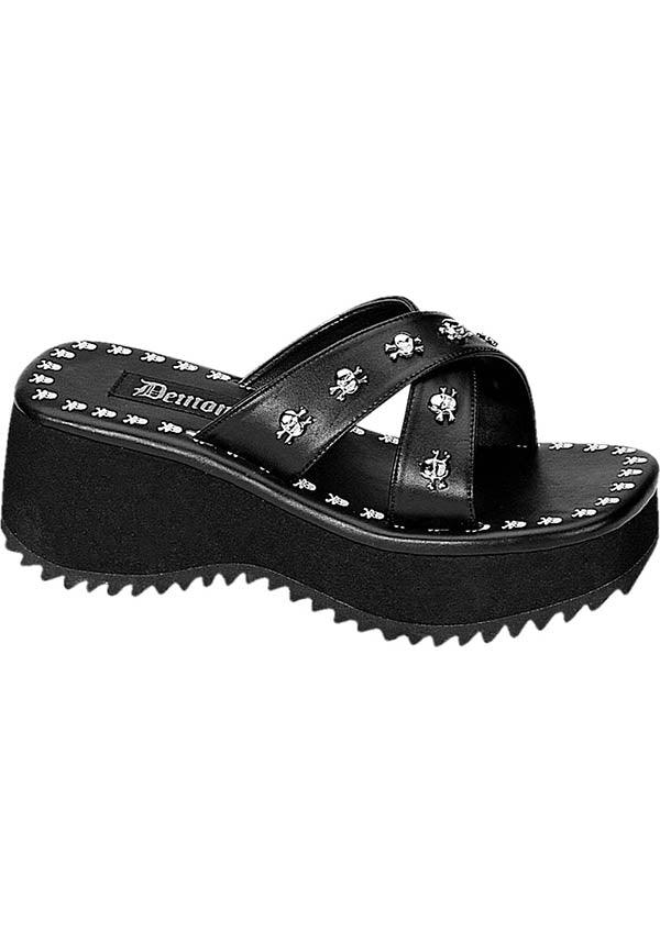 Black Skull Print Demon Slayer Style Pre-Order Platform Sandals - FLIP-05 Model