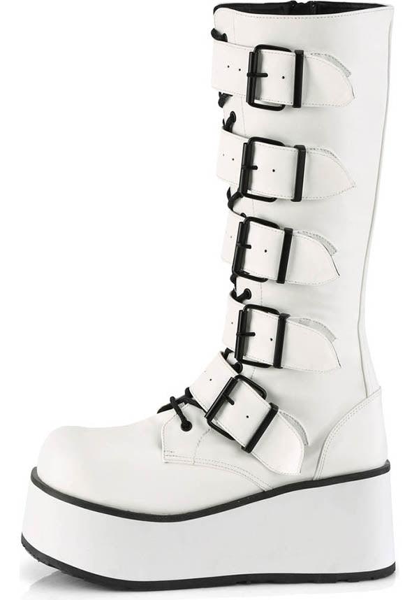 White TRASHVILLE-518 Knee High Lace-Up Boots [Preorder]