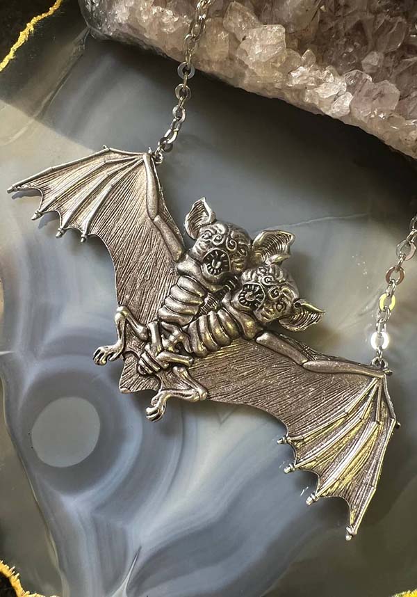 Exclusive Two-Faced Macabre Bat Necklace with Intricate Design