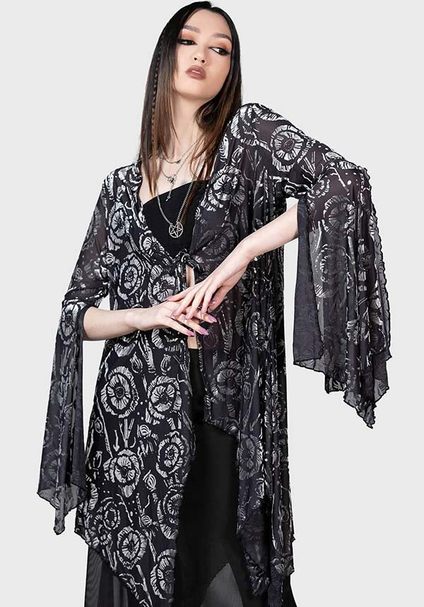 Stunning Flowering Fear Shawl with Stretch Mesh and Waterfall Sleeves