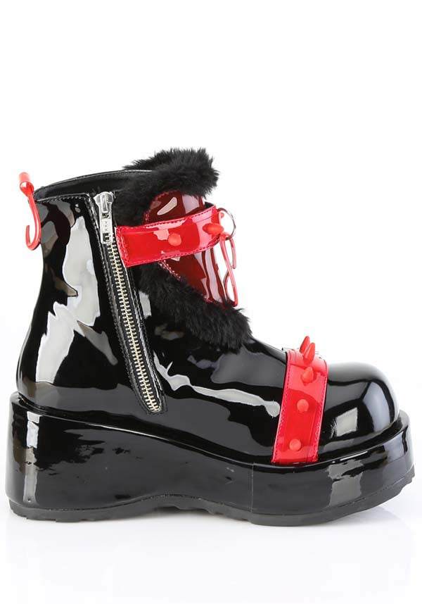 Demonia Black Patent Red PVC Cubby-57 Platform Ankle Boots - Pre-Order