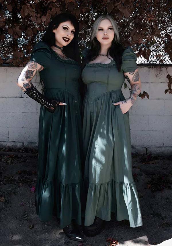 Lively Ghosts' Enchanting Sage Green Claude Monet Gothic Dress