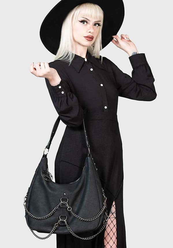 Fading Textured PU Detachable Chain Bag with Lilith Sigil Zip Pendant